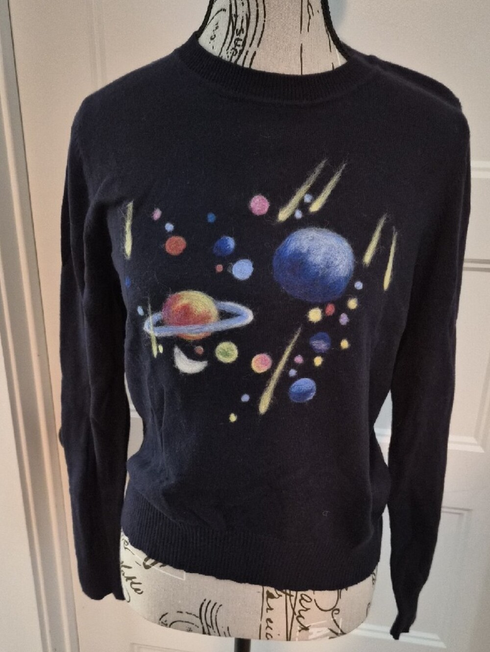 Women’s Navy Space-Print Crewneck Sweater